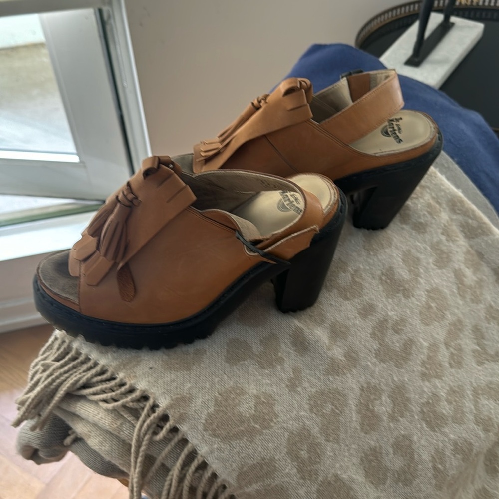 Dr. Martens Seraphina Slingback Tassel Platform Tan Leather Size 8
